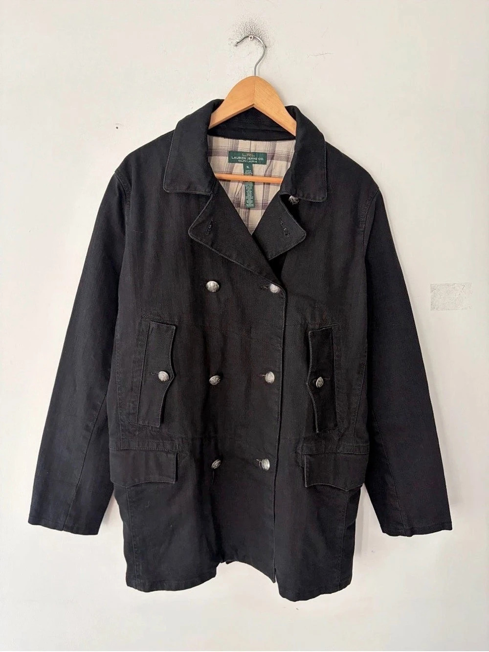 Lauren Ralph Lauren Jeans Co. Plaid-Lined Black Trench Coat Size XL